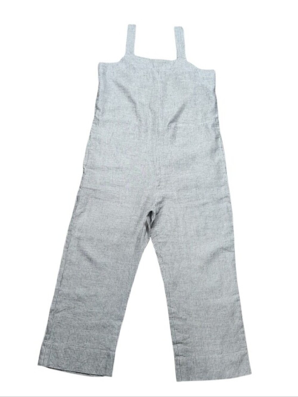 Everlane Linen Overalls Women Size 10 Stripe Jumpsuit Wide Leg Cropped Grey
